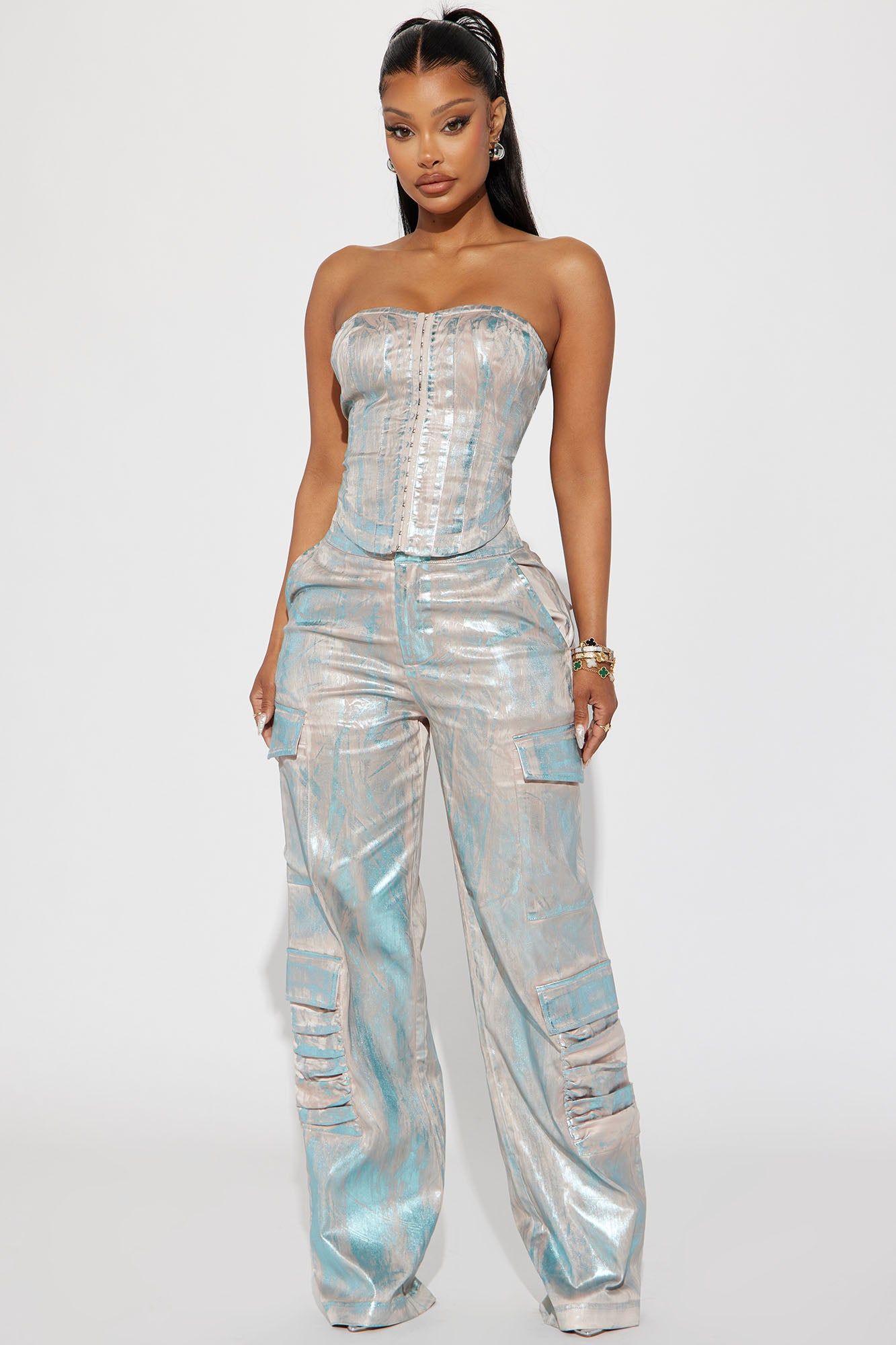 Ava Metallic Pant Set - Taupe sold by Fashion Nova