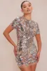 Cara Sheer Sequin Mini Dress - Silver sold by Fashion Nova