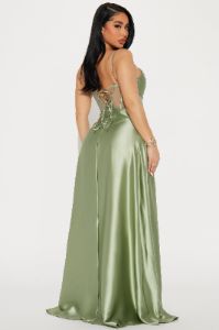 Kaylee Satin Gown - Sage sold by Fashion Nova