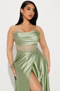 Kaylee Satin Gown - Sage sold by Fashion Nova
