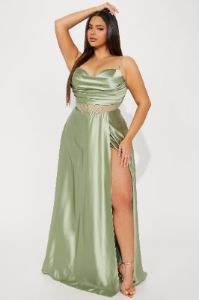 Kaylee Satin Gown - Sage sold by Fashion Nova