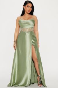 Kaylee Satin Gown - Sage sold by Fashion Nova
