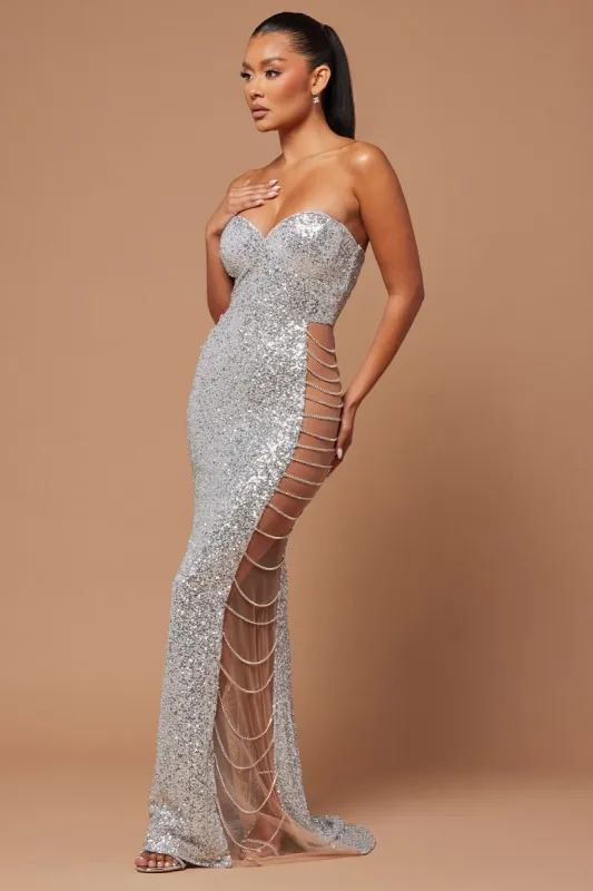 Emme Sequin Embellished Gown - Silver sold by Fashion Nova