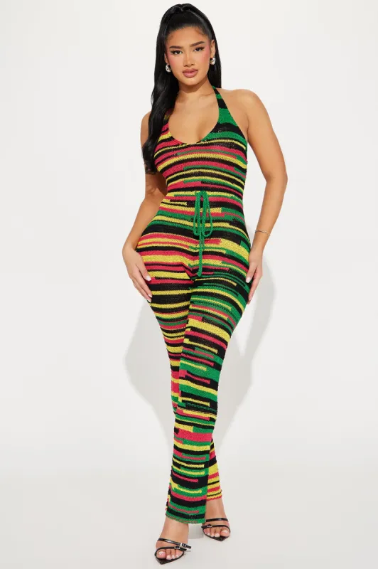 Chasing Summer Crochet Jumpsuit - Black/combo sold by Fashion Nova