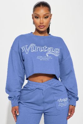 Manhattan Cropped Sweatshirt - Blue made by Fashion Nova