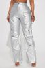 City Is Mine Faux Leather Cargo Pant - Silver sold by Fashion Nova