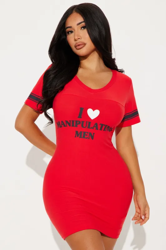 I Love Manipulating Men PJ Sleep Shirt  - Red/Black sold by Fashion Nova