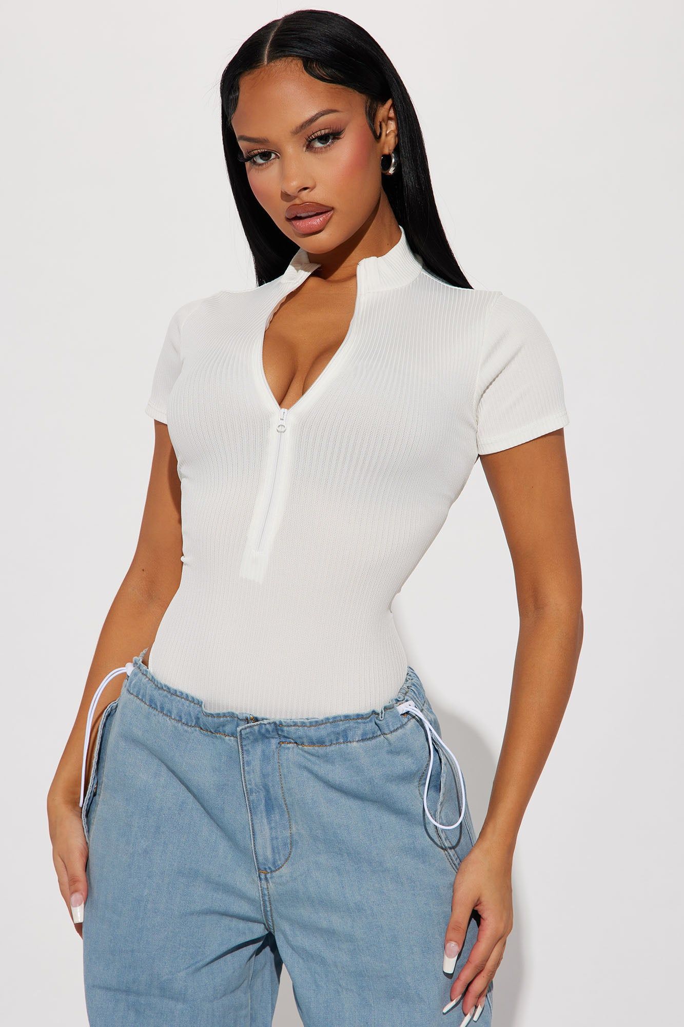 Marley Half Zip Bodysuit - White sold by Fashion Nova product image thumbnail 3