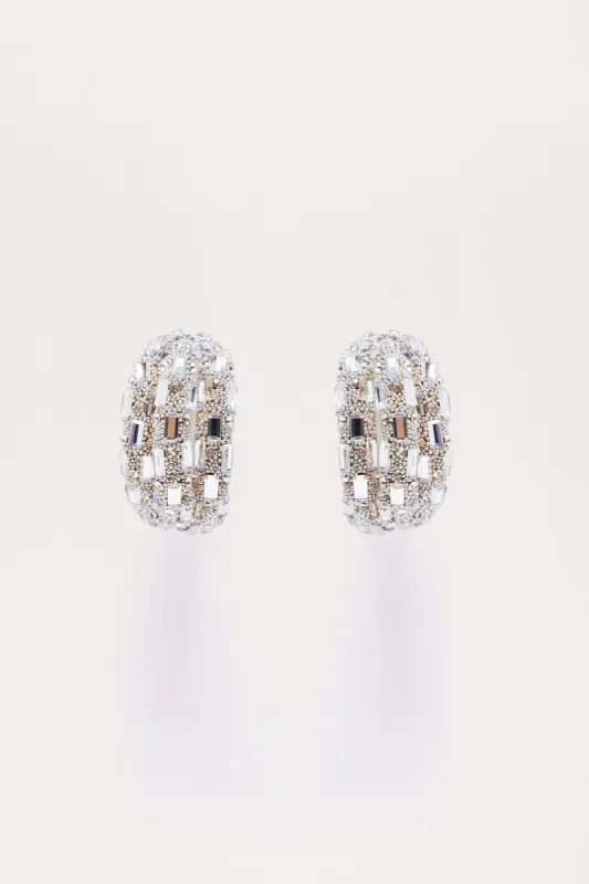 Bring The Shine Hoop Earrings  - Gold/Clear sold by Fashion Nova