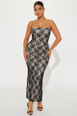 Leah Lace Maxi Dress - Black/combo sold by Fashion Nova