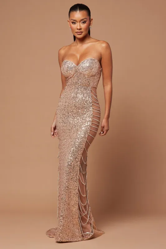 Emme Sequin Embellished Gown - Gold sold by Fashion Nova