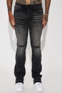 Reaching Goals Stacked Skinny Flare Jeans - Black Wash sold by Fashion Nova