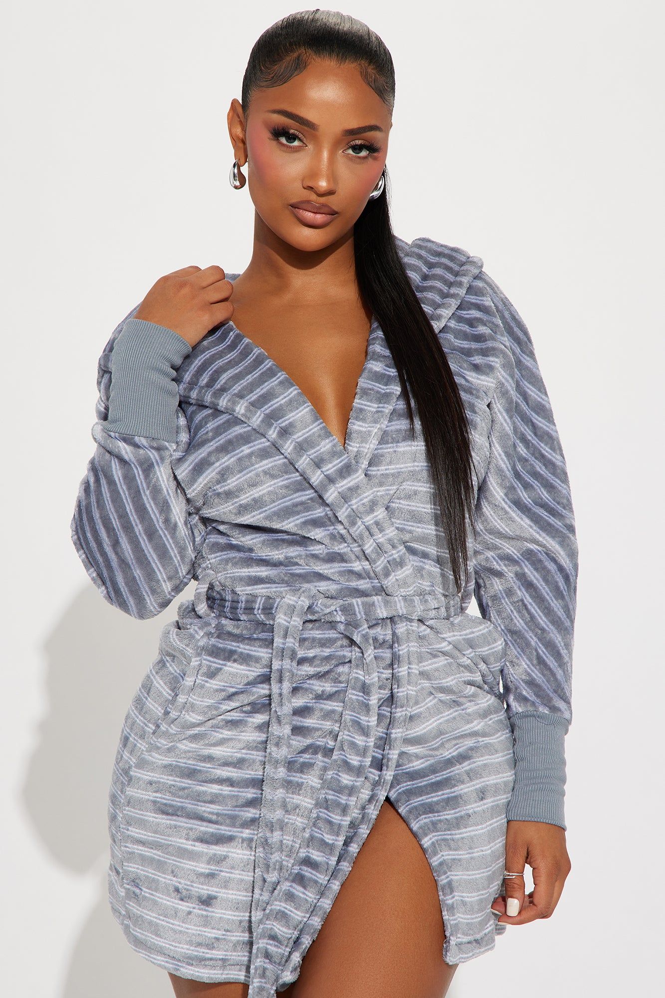 Wrapped Up Hooded PJ Robe - Grey sold by Fashion Nova