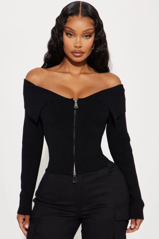 Say My Name Off Shoulder Sweater - Black sold by Fashion Nova
