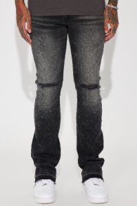 Reaching Goals Stacked Skinny Flare Jeans - Black Wash sold by Fashion Nova
