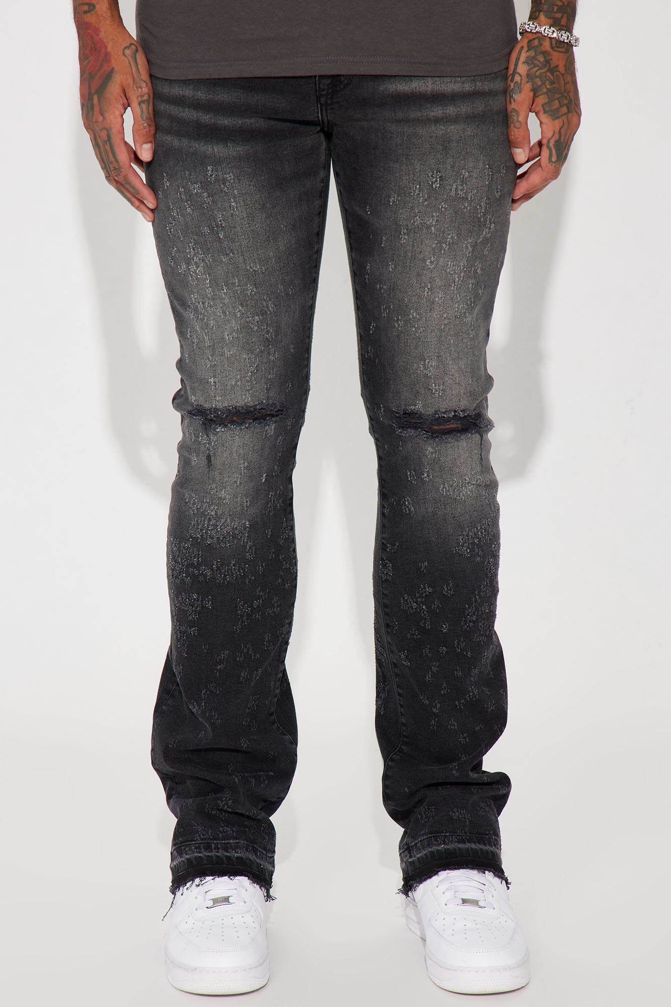 Reaching Goals Stacked Skinny Flare Jeans - Black Wash sold by Fashion Nova