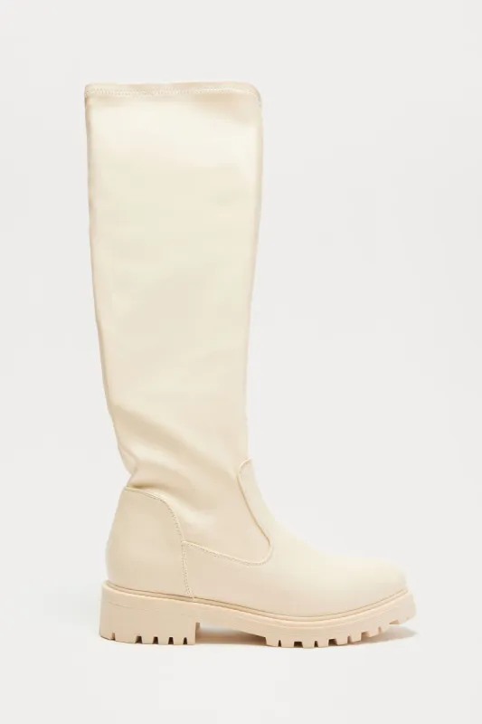 Edina Knee High Boots - Beige sold by Fashion Nova