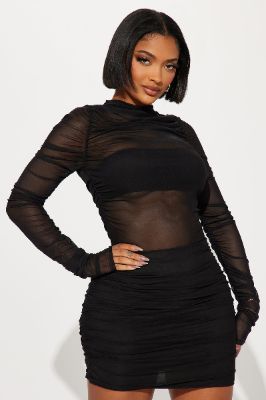 Quinn Mesh Mini Dress - Black sold by Fashion Nova