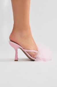 Gwen Feather Heeled Mules - Pink sold by Fashion Nova