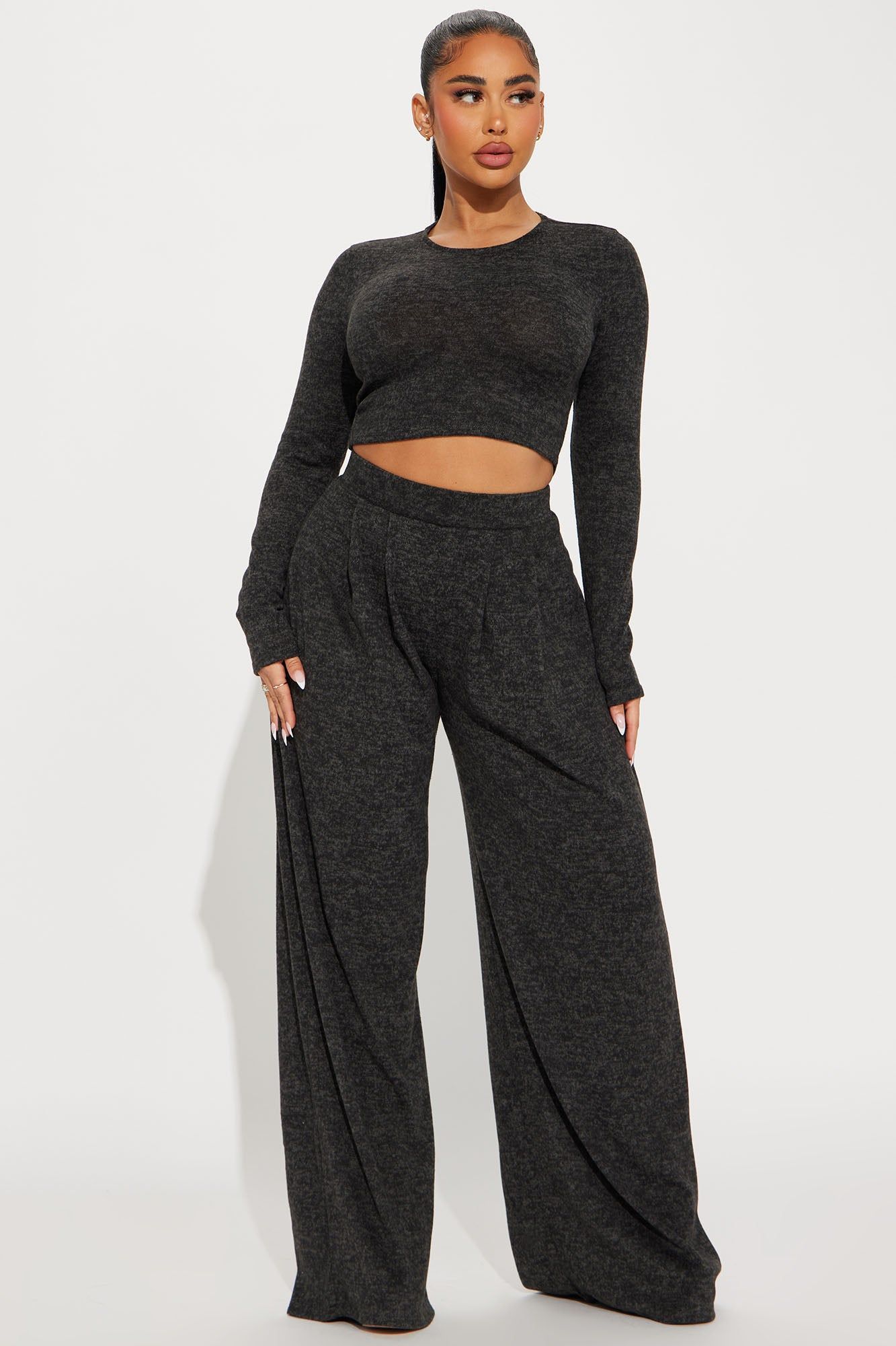 Chosen One Brushed Knit Pant Set - Black sold by Fashion Nova