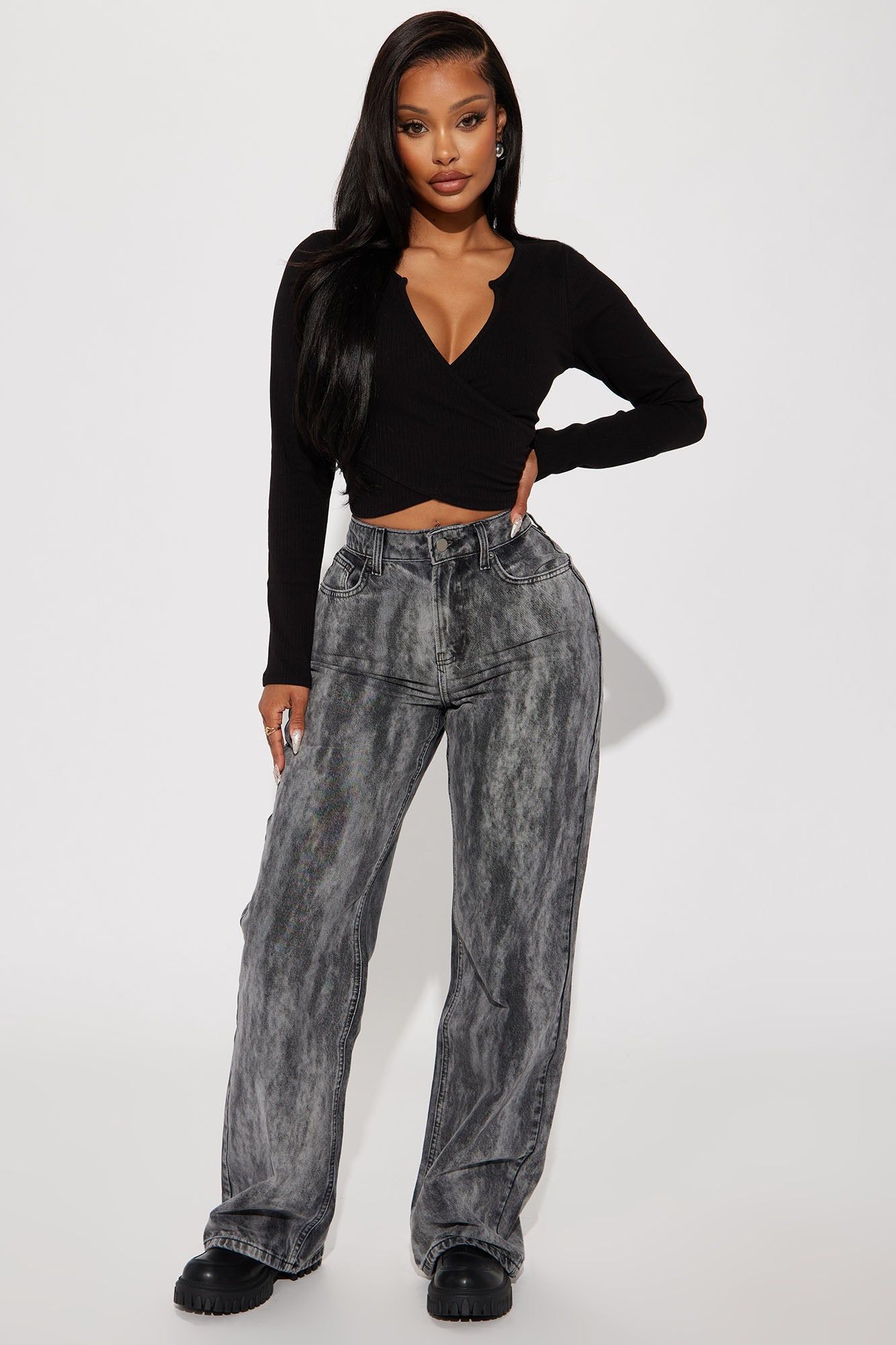 Katrina Long Sleeve Crop Top - Black sold by Fashion Nova product image thumbnail 2