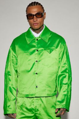 Florence Satin Cropped Jacket - Green sold by Fashion Nova