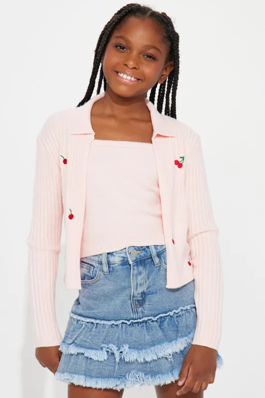 Mini Picking Cherries Cardigan With Tank Set - Pink sold by Fashion Nova