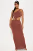 Cassandra Slinky Maxi Dress - Brown sold by Fashion Nova