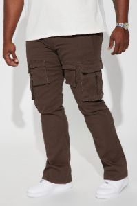 Keep Moving Stacked Skinny Flared Cargo Pants - Brown sold by Fashion Nova