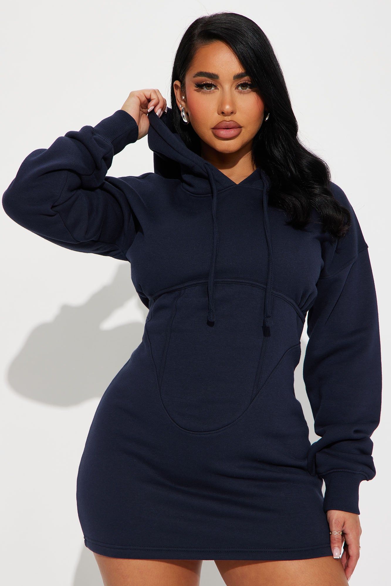Cool Days Mini Sweatshirt Dress - Navy sold by Fashion Nova