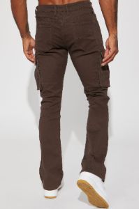 Keep Moving Stacked Skinny Flared Cargo Pants - Brown sold by Fashion Nova