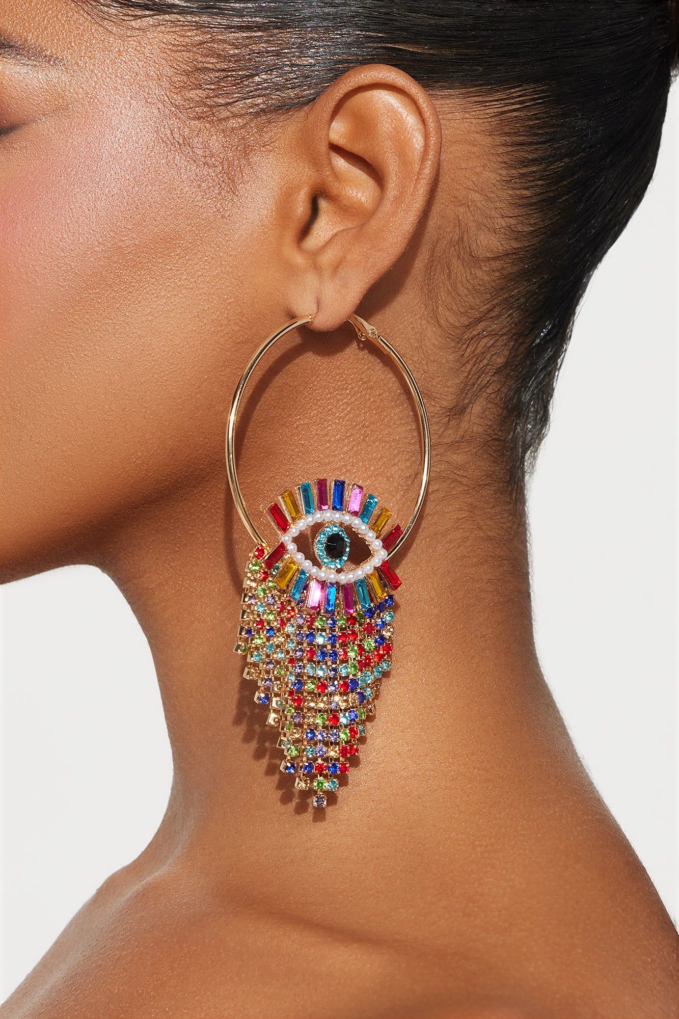 Graceful Eye Drop Earrings - Gold/Multi sold by Fashion Nova