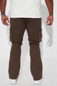 Keep Moving Stacked Skinny Flared Cargo Pants - Brown sold by Fashion Nova