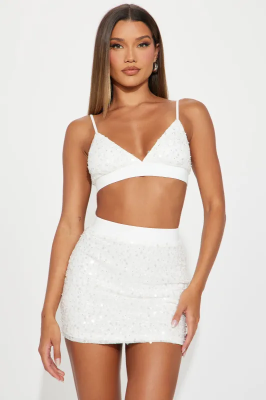 Leah Sequin Skirt Set - White sold by Fashion Nova