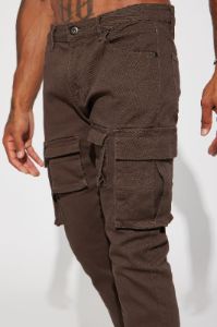 Keep Moving Stacked Skinny Flared Cargo Pants - Brown sold by Fashion Nova