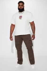 Keep Moving Stacked Skinny Flared Cargo Pants - Brown sold by Fashion Nova