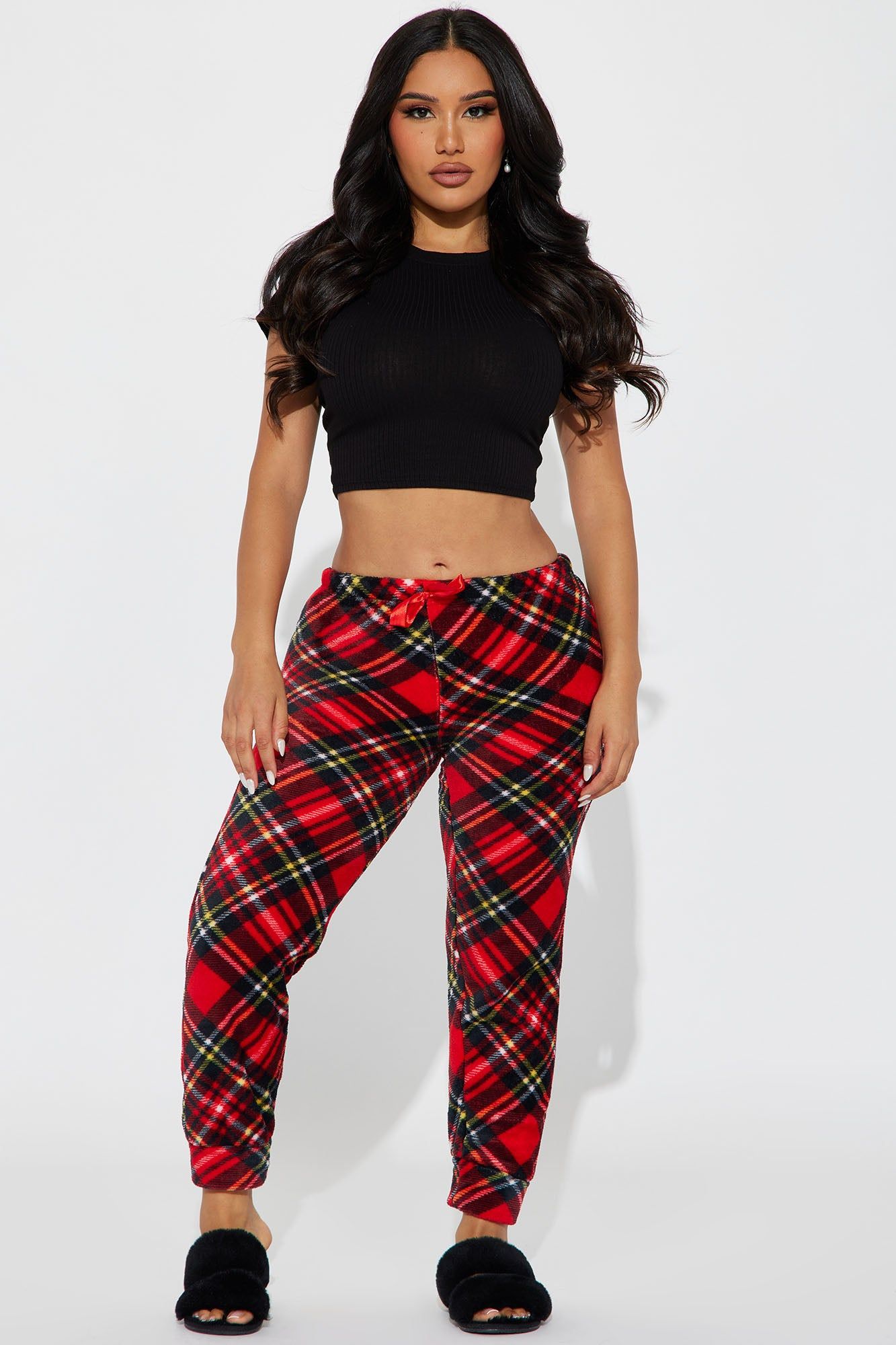 Jingle All The Way Plush PJ Joggers - Red/Black sold by Fashion Nova