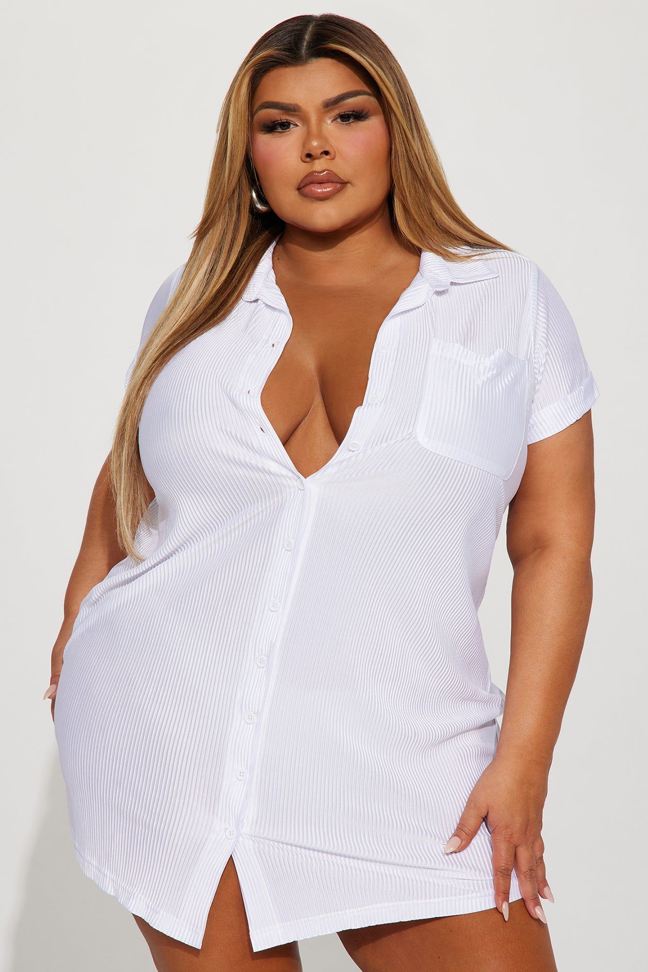 Madelyn Mini Shirt Dress - White sold by Fashion Nova product image thumbnail 5