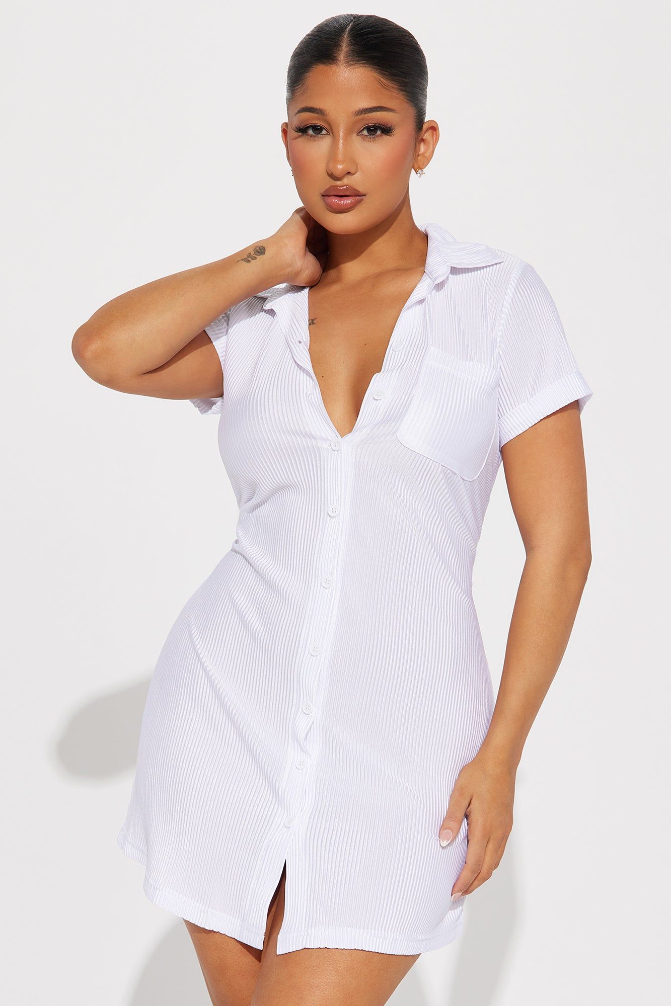 Madelyn Mini Shirt Dress - White sold by Fashion Nova product image thumbnail 2