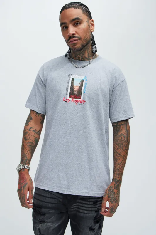 Down The Street From Hollywood Short Sleeve Tee - Heather Grey sold by Fashion Nova