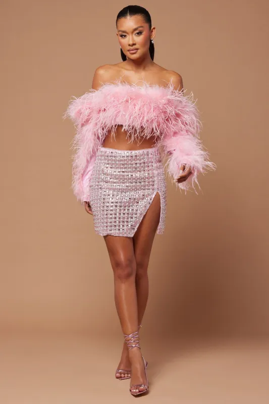 Kourt Embellished Mini Skirt - Pink/combo sold by Fashion Nova