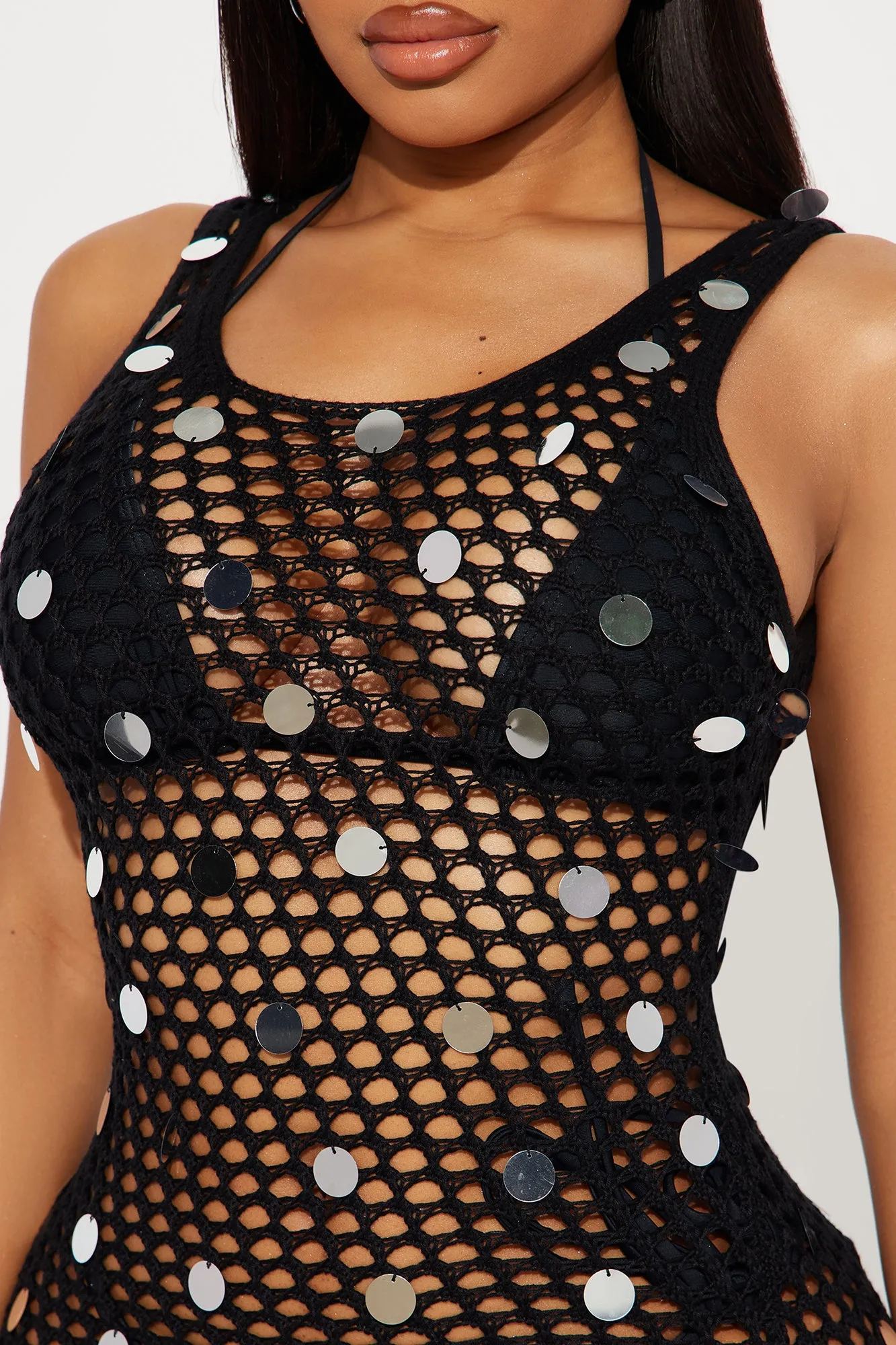 Poolside Cabana Sequin Crochet Cover Up Dress - Black/Silver sold by Fashion Nova product image thumbnail 2