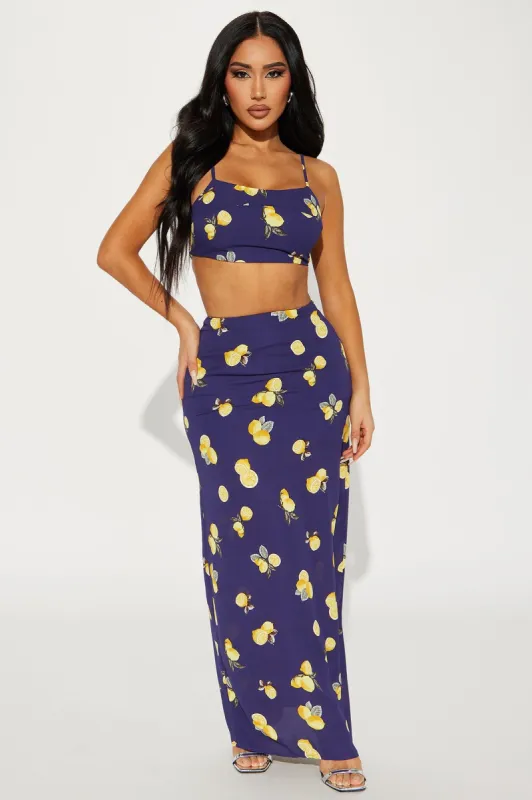 Lemon Pie Skirt Set - Navy/combo sold by Fashion Nova