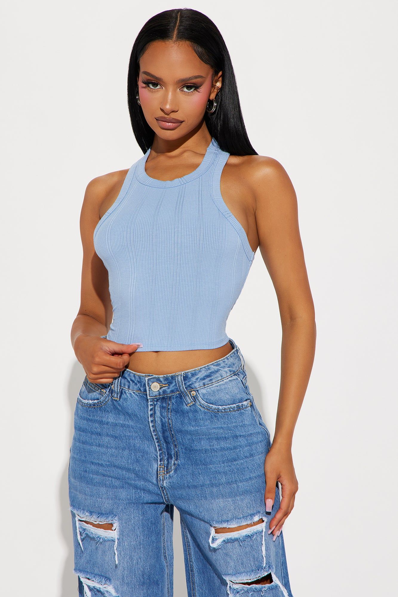 Demi Crew Neck Tee - Blue sold by Fashion Nova