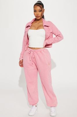 Lazy Days Washed Fleece Jogger - Pink sold by Fashion Nova