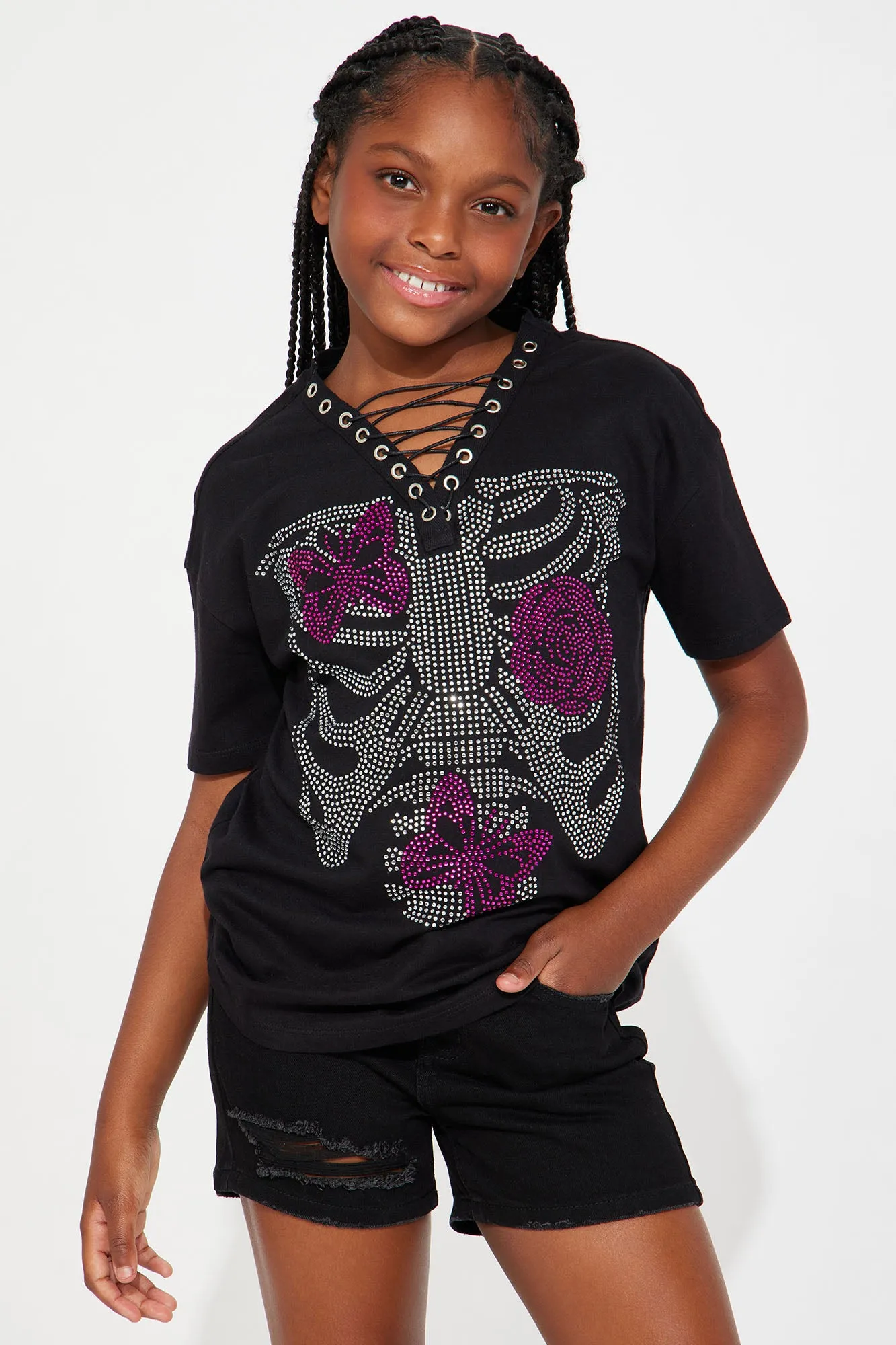 Mini Bloomed With Love Rhinestone Tee - Black sold by Fashion Nova