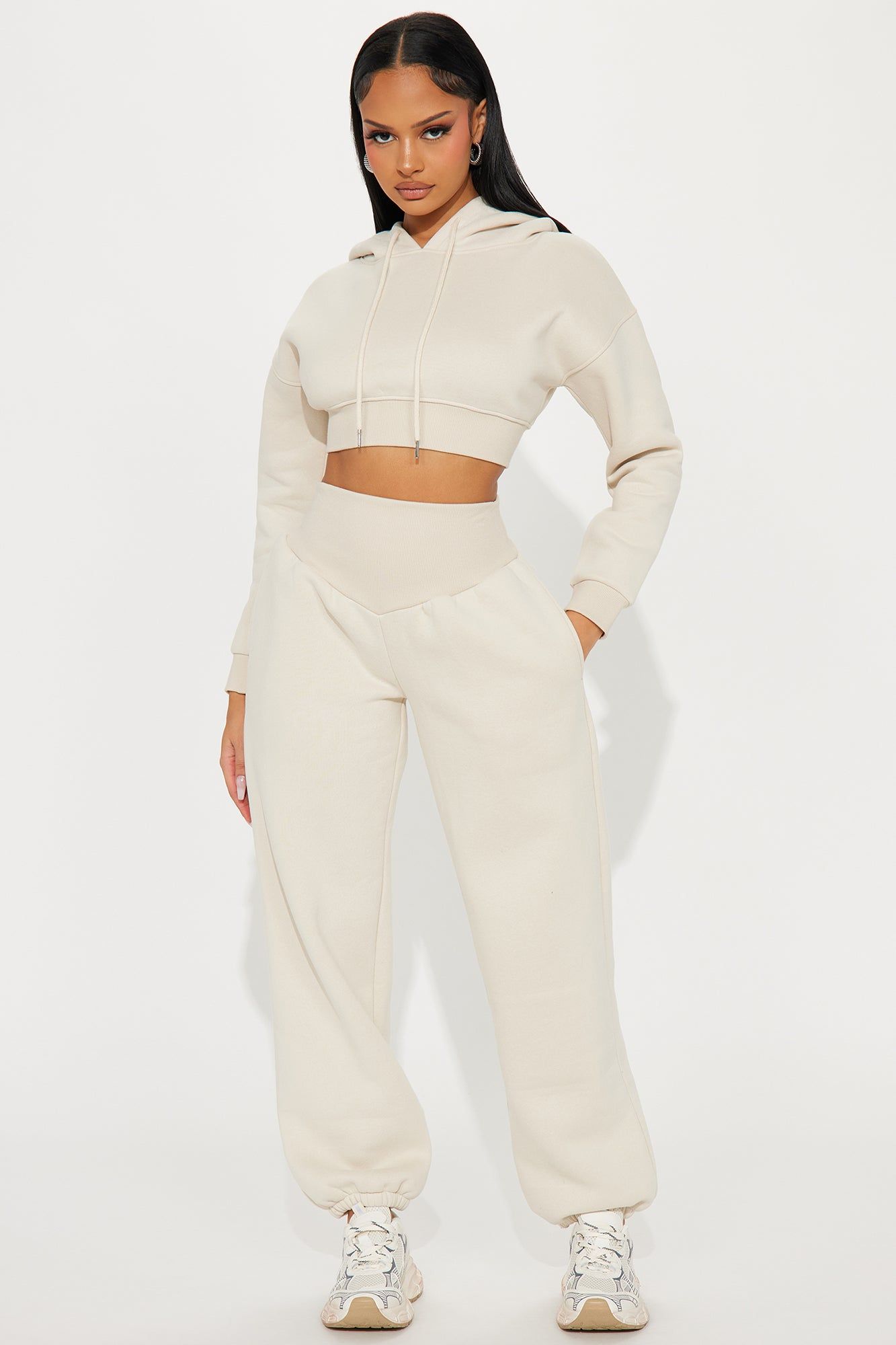 Nikkie Fleece Jogger Set - Cream sold by Fashion Nova