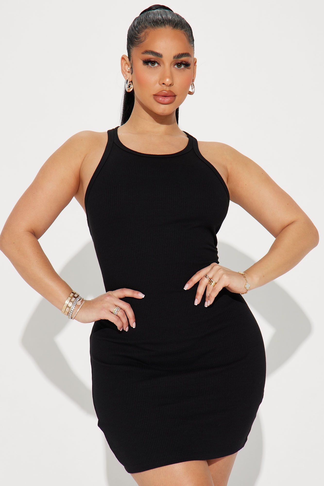 Danielle Ribbed Mini Dress - Black sold by Fashion Nova