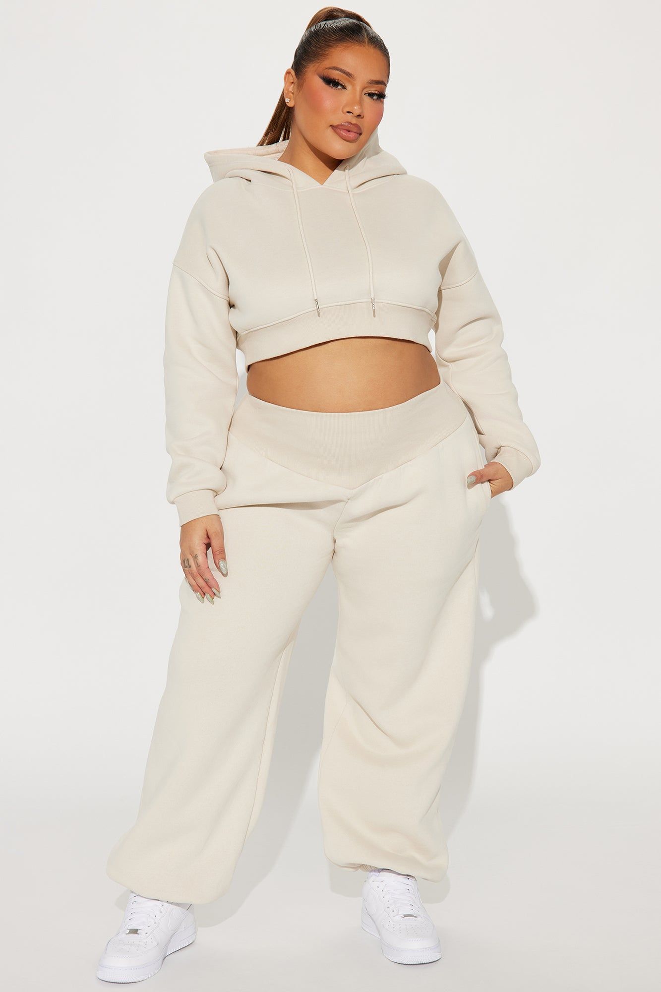 Nikkie Fleece Jogger Set - Cream sold by Fashion Nova product image thumbnail 4