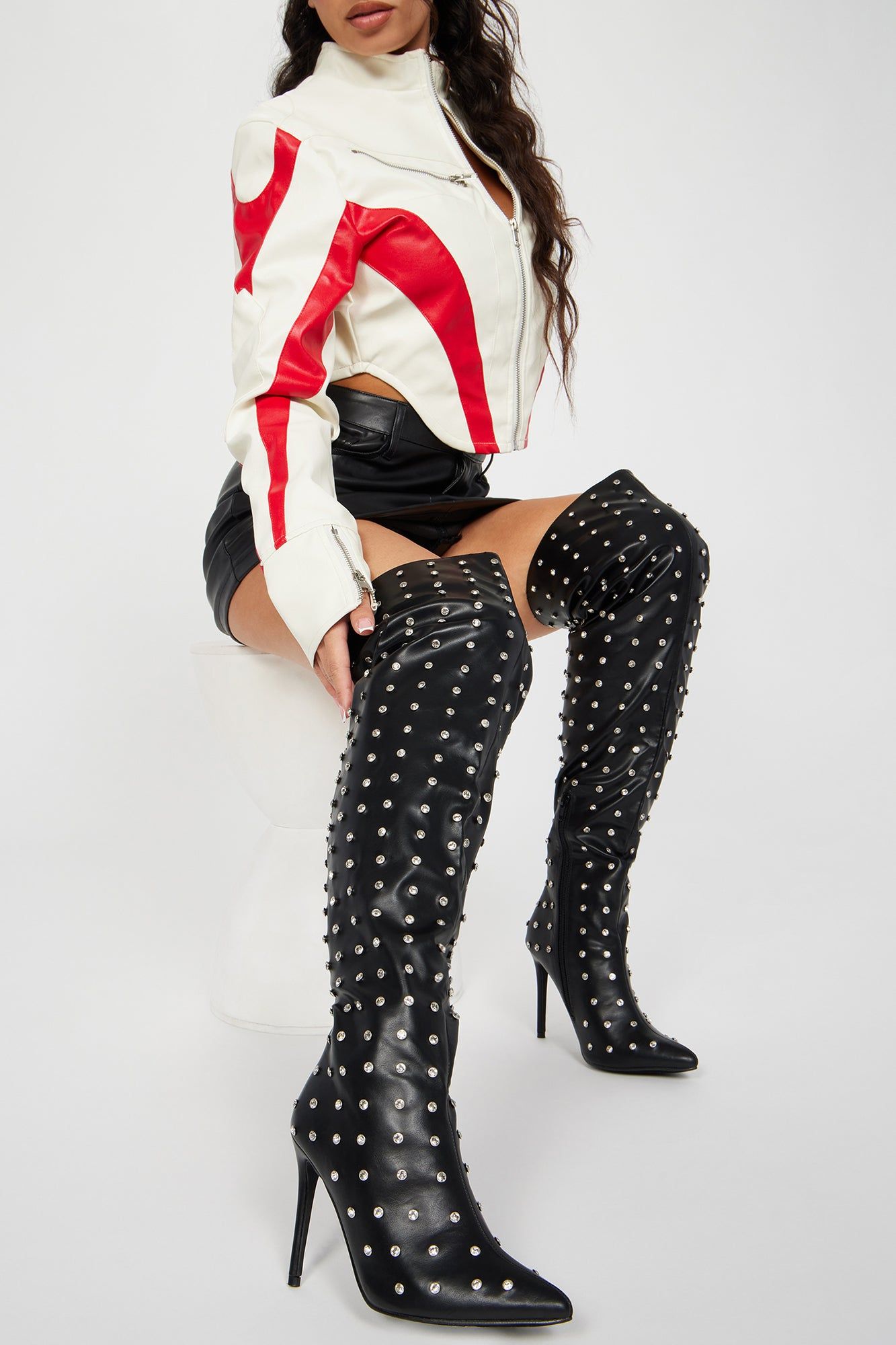 Let's Mingle Over The Knee Heeled Boots - Black sold by Fashion Nova